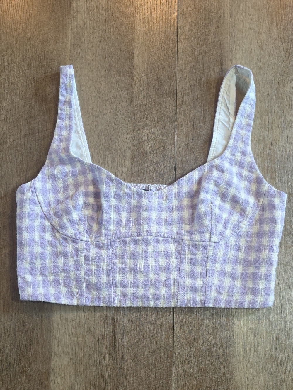 Zara- Lilac Gingham Cropped Bustier Tank. Size XL. EUC